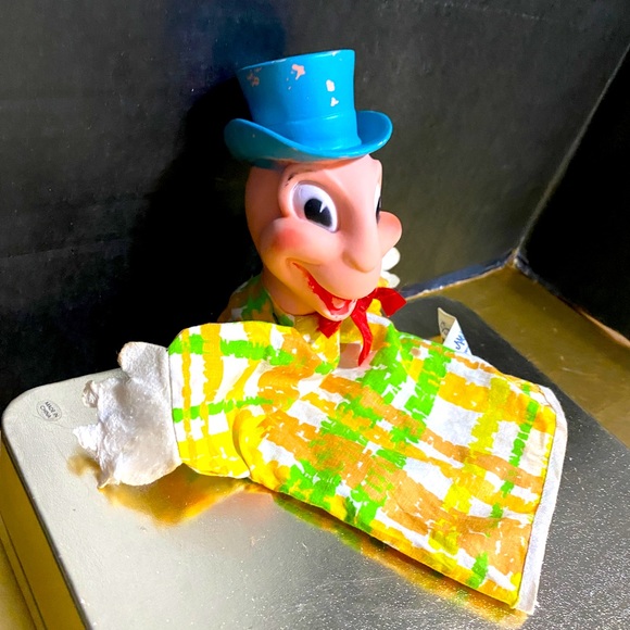 WALT DISNEY VTG 60s PINOCCHIO JIMINY CRICKET HAND PUPPET RUBBER HEAD & SQUEEKER - Picture 10 of 14